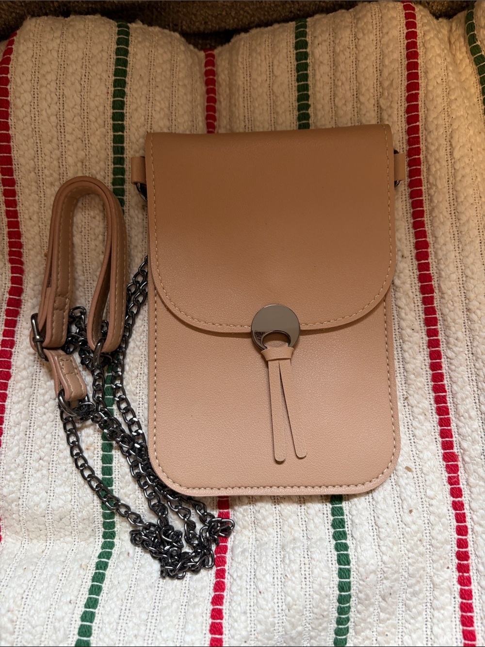 Neutral Tan Crossbody Phone Pouch with Chain Strap